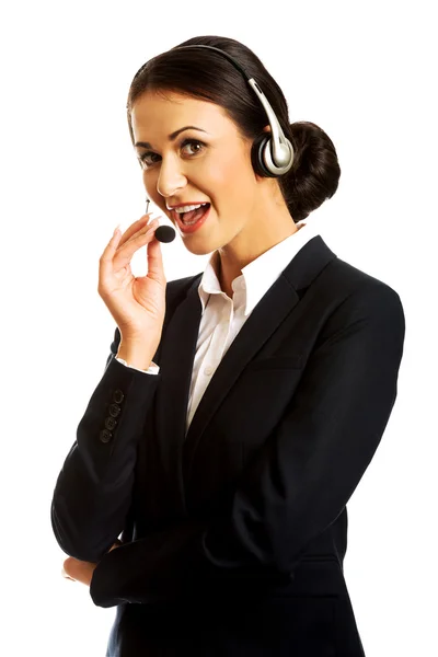 Gelukkige telefoonoperator in headset — Stockfoto