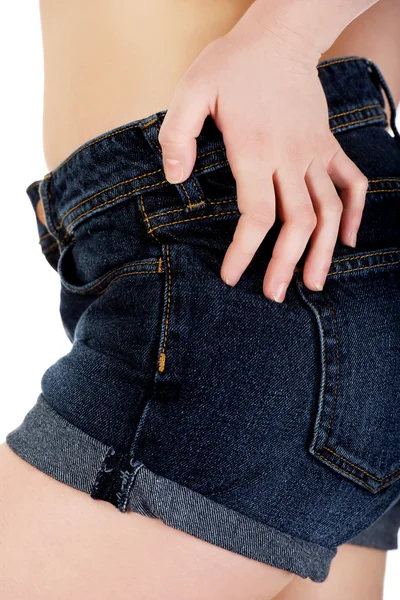 Sexig kvinna i jeans shorts. — Stockfoto