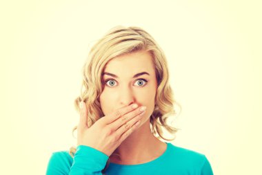 Portrait of a woman covering her mouth  clipart