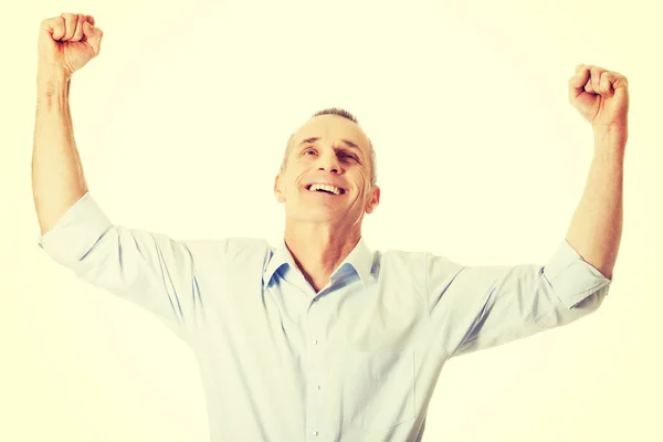 Cheerful man with hands up — Stock Photo, Image