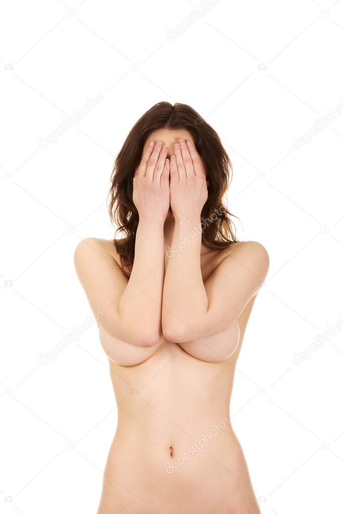 Woman covering her face.