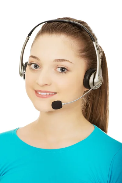 Call center donna sorridente operatore . — Foto Stock