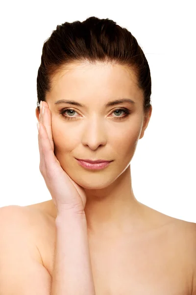 Spa woman with make up touching her face. — Stock Photo, Image