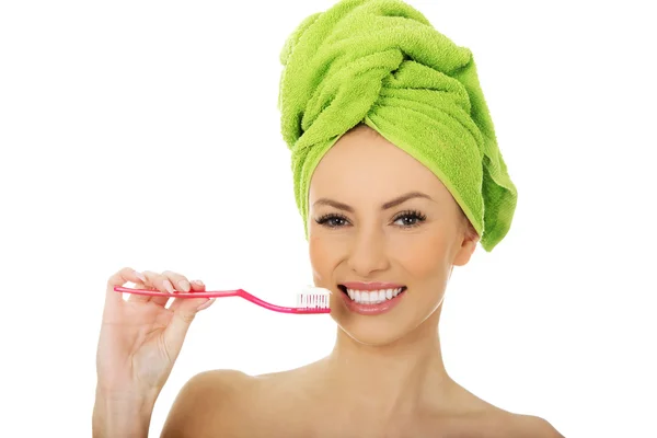 Beautiful woman with toothbrush. — Stock Photo, Image