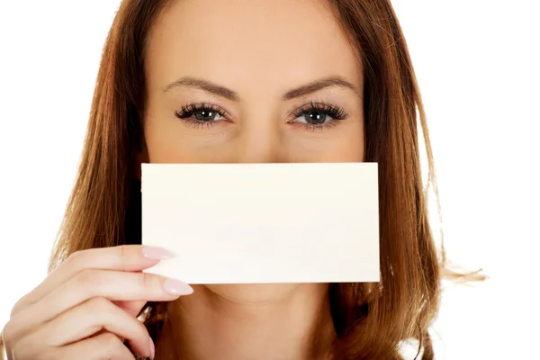 Happy woman with blank paper. — Stock Photo, Image