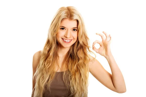 Student woman showing perfect sign — Stock Photo, Image