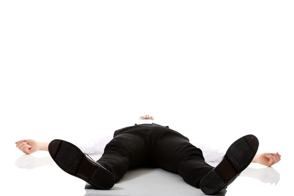 Hombre de negocios agotado tirado en el suelo . — Foto de Stock