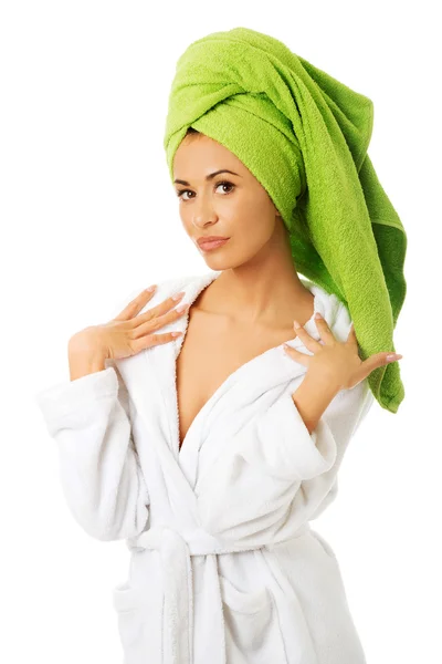 Sensual woman in bathrobe — Stock Photo, Image