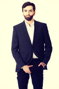 Genç işadamı duygu onun kasık ağrısı.