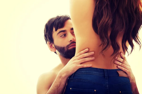 Man touching silm womans waist. — Stock Photo, Image