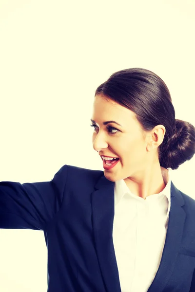 Feliz mujer de negocios mirando a la izquierda — Foto de Stock