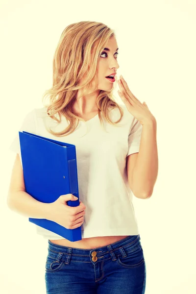 Surprised woman looking right — Stock Photo, Image