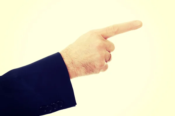 Close up on male hand pointing to the right — Stock Photo, Image