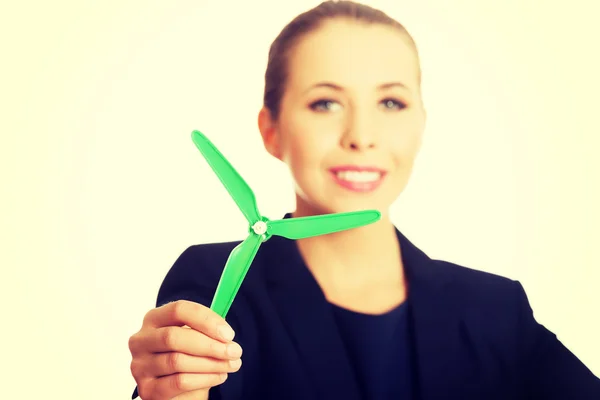 Businesswoman with windmill. — Stock Photo, Image