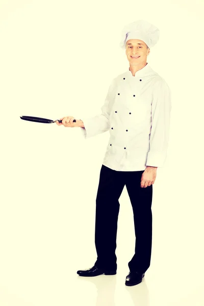 Szef kuchni restauracji z patelni — Zdjęcie stockowe