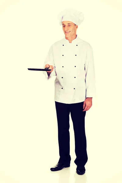 Restaurant chef-kok met koekenpan — Stockfoto