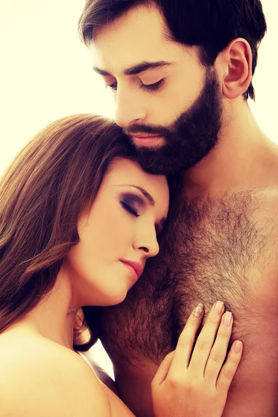 Woman with her head on mans chest. — Stock Photo, Image