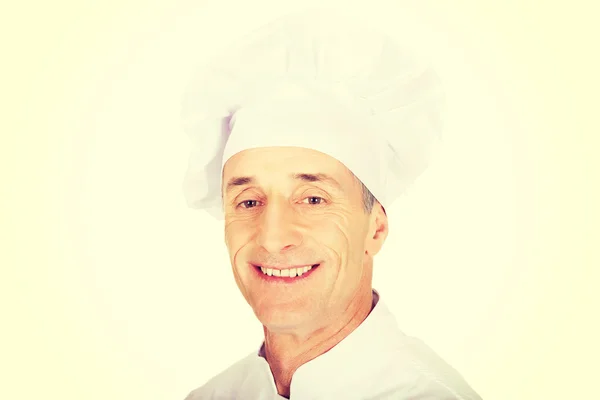 Profesjonalny kucharz w białym mundurze i kapelusz — Zdjęcie stockowe