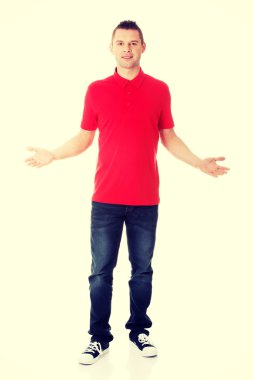 Heyecanlı adam kopya alanı gösterilen