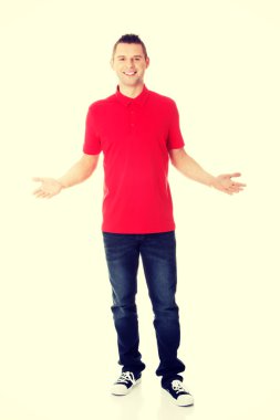 Heyecanlı adam kopya alanı gösterilen