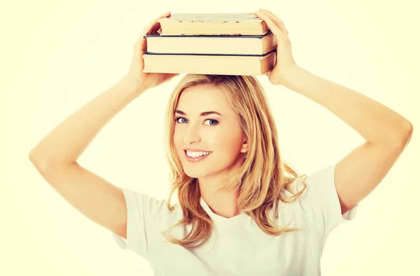 Estudante mulher com livros — Fotografia de Stock