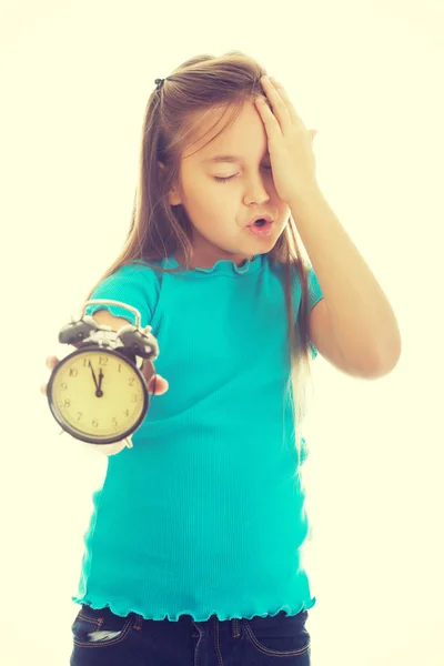 Girl holding the clock — Stock Photo, Image