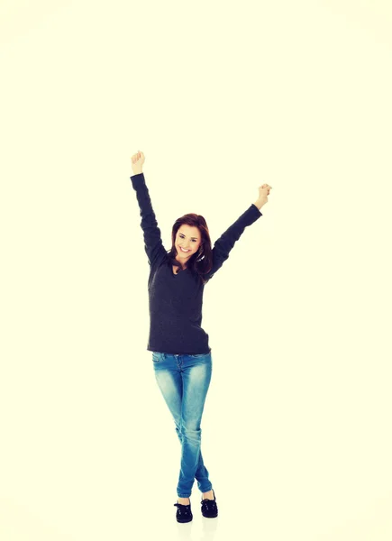Cheering woman — Stock Photo, Image