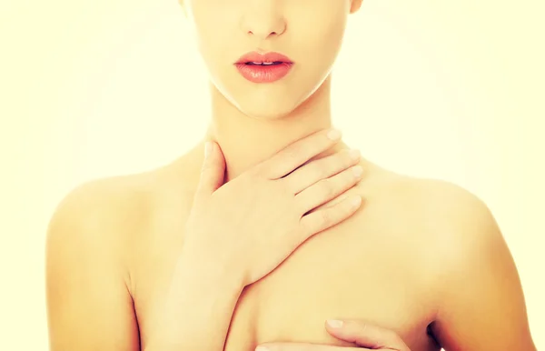 Frau mit Brustkrebs여자는 목 구멍 통증 — 스톡 사진