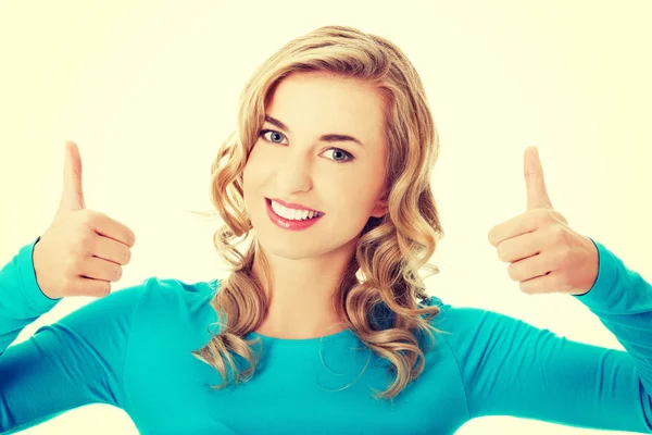 Happy woman with ok hand sign — Stock Photo, Image