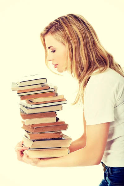 Estudante mulher com livros — Fotografia de Stock