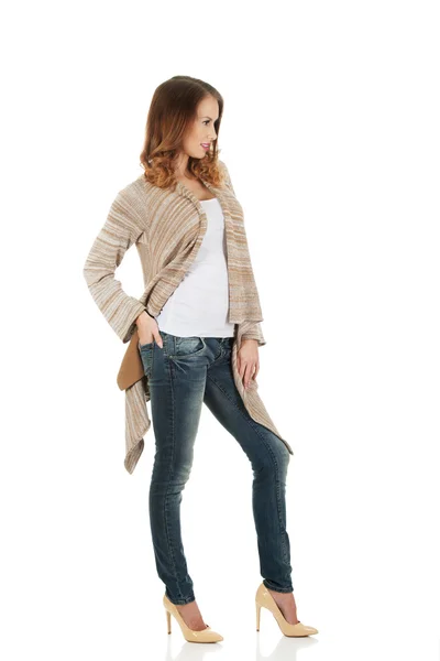 Happy casual woman standing. — Stock Photo, Image