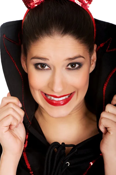 Femme en costume de carnaval diable . — Photo