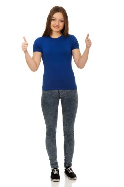 başparmak gösterilmesini mutlu kız öğrenci.