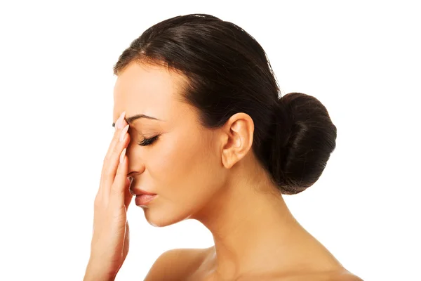 Stressed woman with eyes closed — Stock Photo, Image