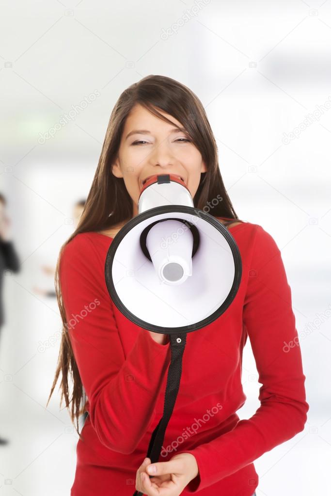 Attractive woman with megaphone.