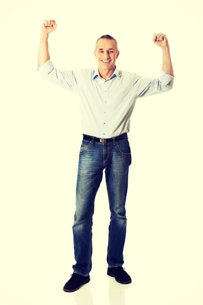 Cheerful man with hands up — Stock Photo, Image