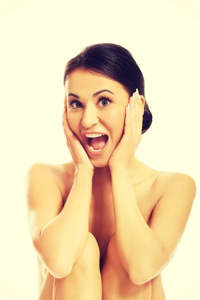 Shocked topless woman — Stock Photo, Image
