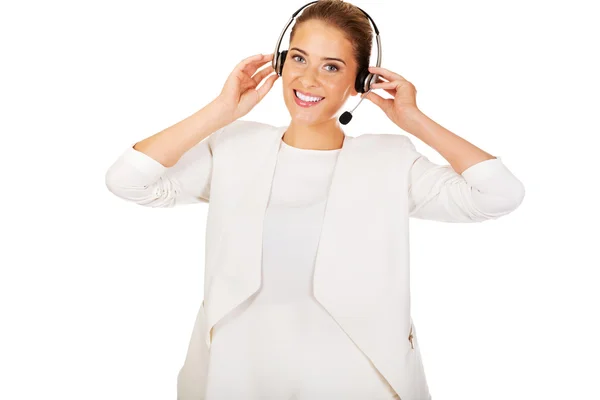 Young smile businesswoman with headphones — Stock Photo, Image