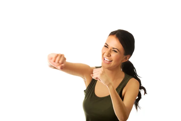 Mujer boxeando a la cámara — Foto de Stock