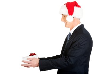 Santa man with a present