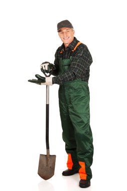 Mature gardener with a spade clipart