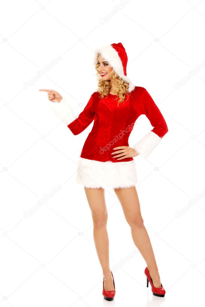 Santa woman pointing something