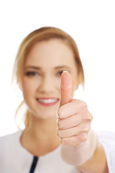 Medical nurse woman with thumb up. — Stock Photo, Image