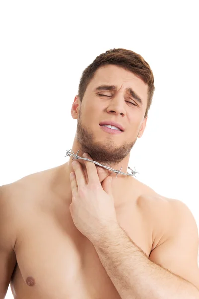 Young man with throat pain. — Stock Photo, Image