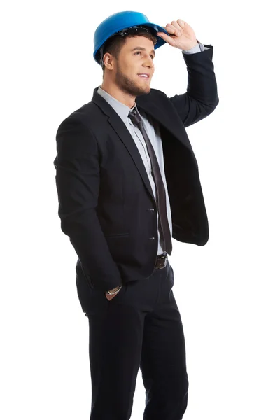 Hombre de negocios feliz con sombrero duro . — Foto de Stock