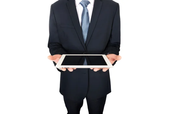 Close up on male hands holding digital tablet — Stock Photo, Image