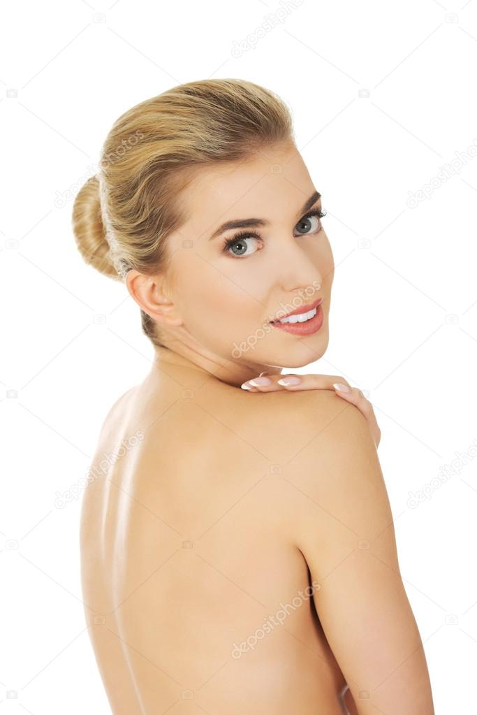 Young smile topless woman.