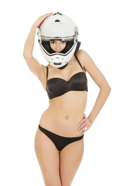 Sexy vrouw met Motorhelm. — Stockfoto