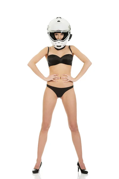 Sexy vrouw met Motorhelm. — Stockfoto