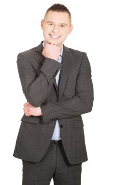 Çene altında el ile işadamı